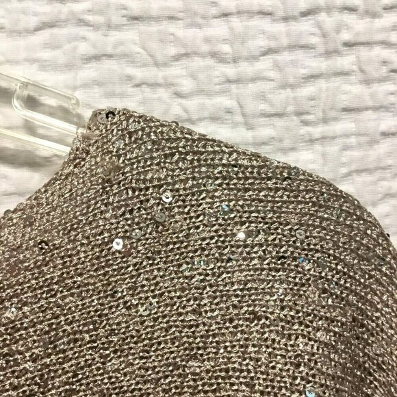 Alfani Petite Sequined Sweater Drop Shoulder Women's Size Medium Petite in Taupe - Picture 3 of 11